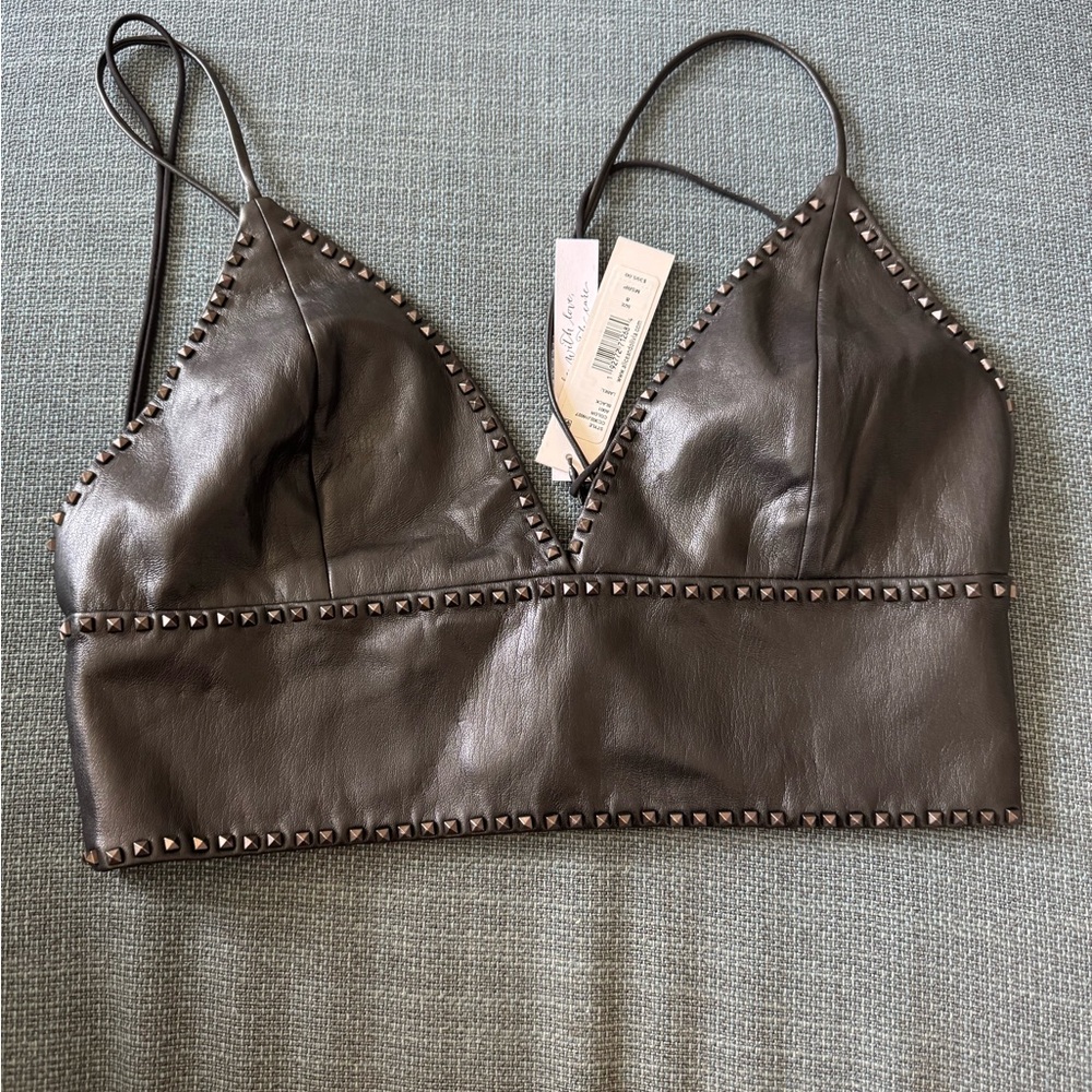Alice and Olivia Carli Faux Leather Studded Top